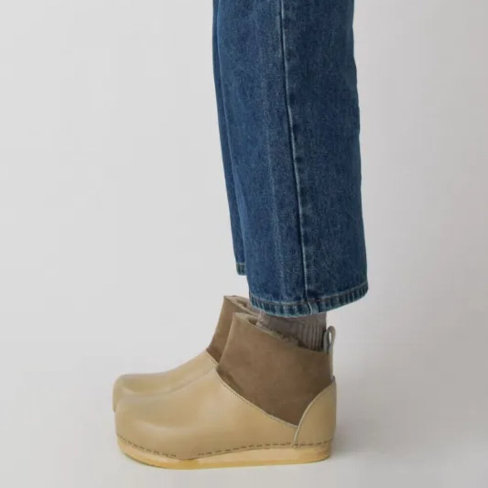No. 6 Two-Tone Beige and Brown Ankle Clog Booties